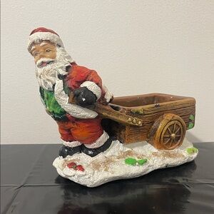 Festive Santa Claus Planter with Cart